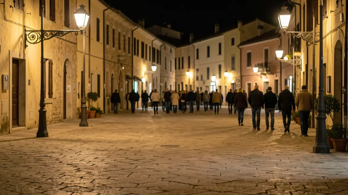 Generic image of an urban street at night with warm lighting.