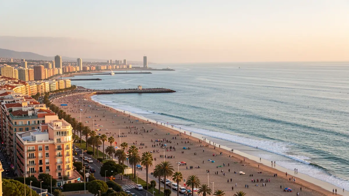 Vista panoràmica de la costa de Barcelona amb el mar Mediterrani.