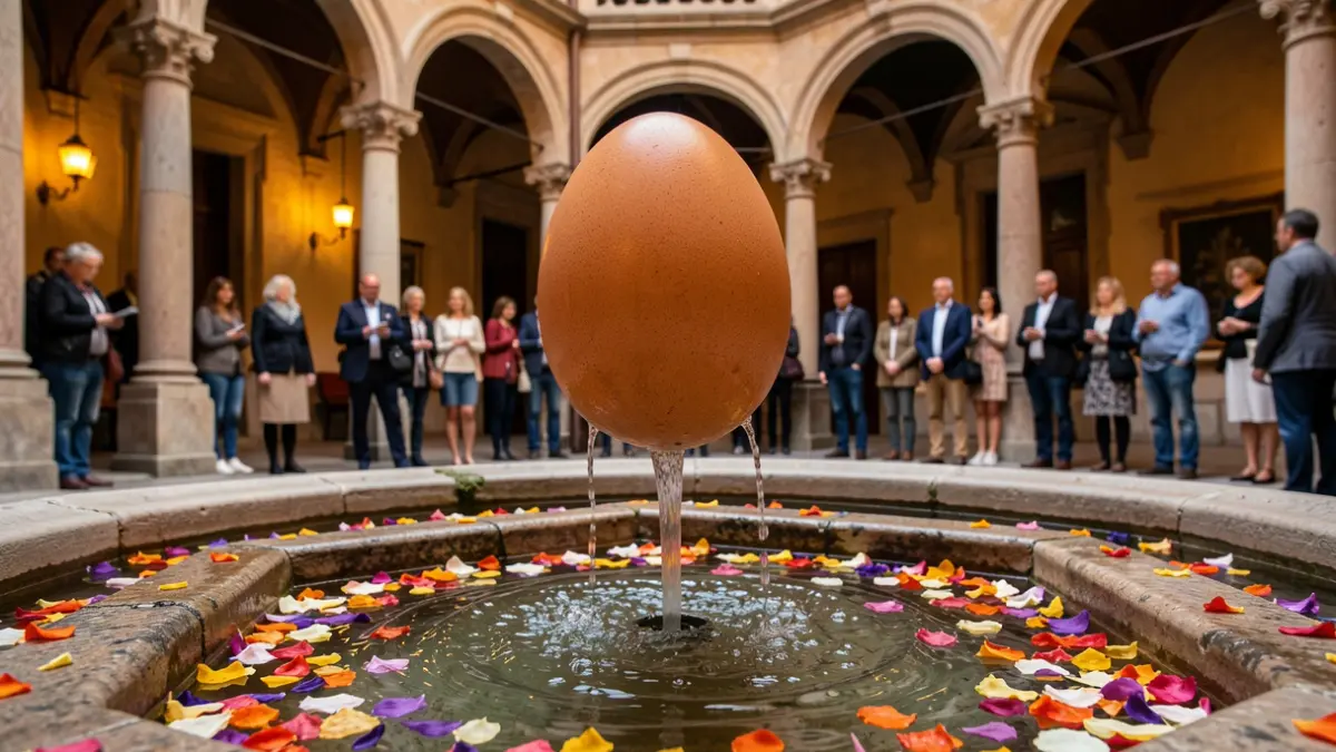 Instal·lació de l'ou com balla durant la festa del Corpus a Barcelona.