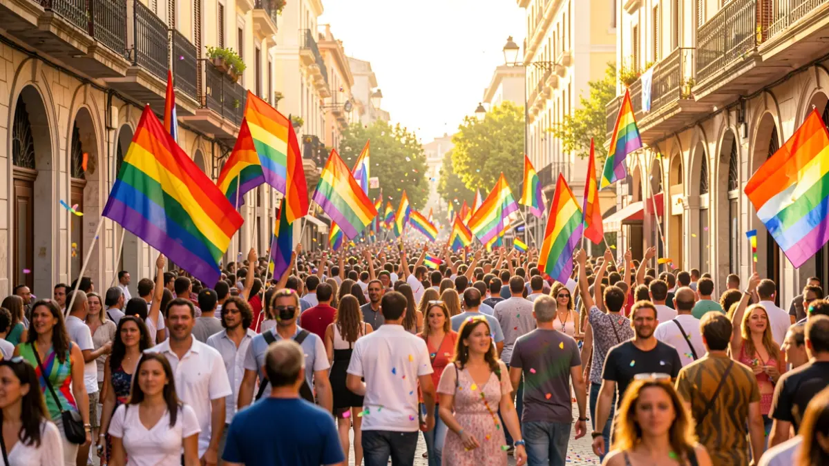 Imatge genèrica d'una celebració de l'Orgull a Barcelona amb diversitat de persones i elements festius.