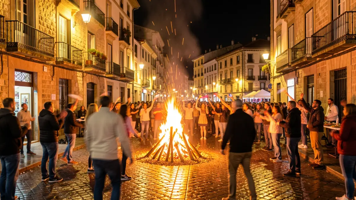 Generic image of a Sant Joan celebration in Barcelona with bonfires and people.