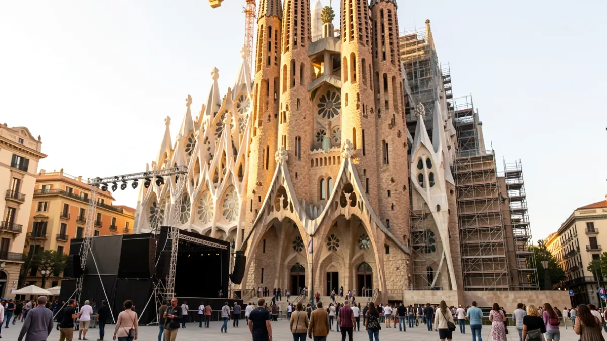 Imatge genèrica de la Sagrada Família amb preparatius per a un esdeveniment.