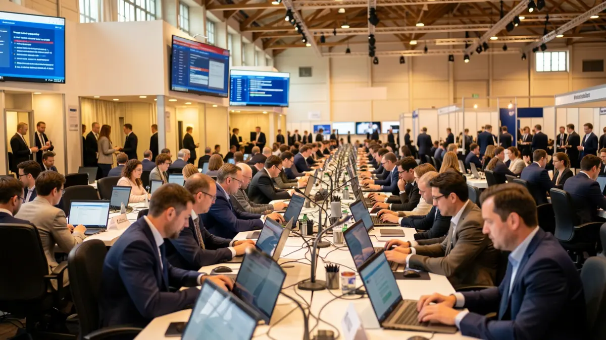 Generic image of a press center with journalists working.