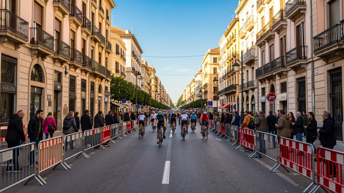 Generic image of Barcelona streets being prepared for a cycling race with barriers.