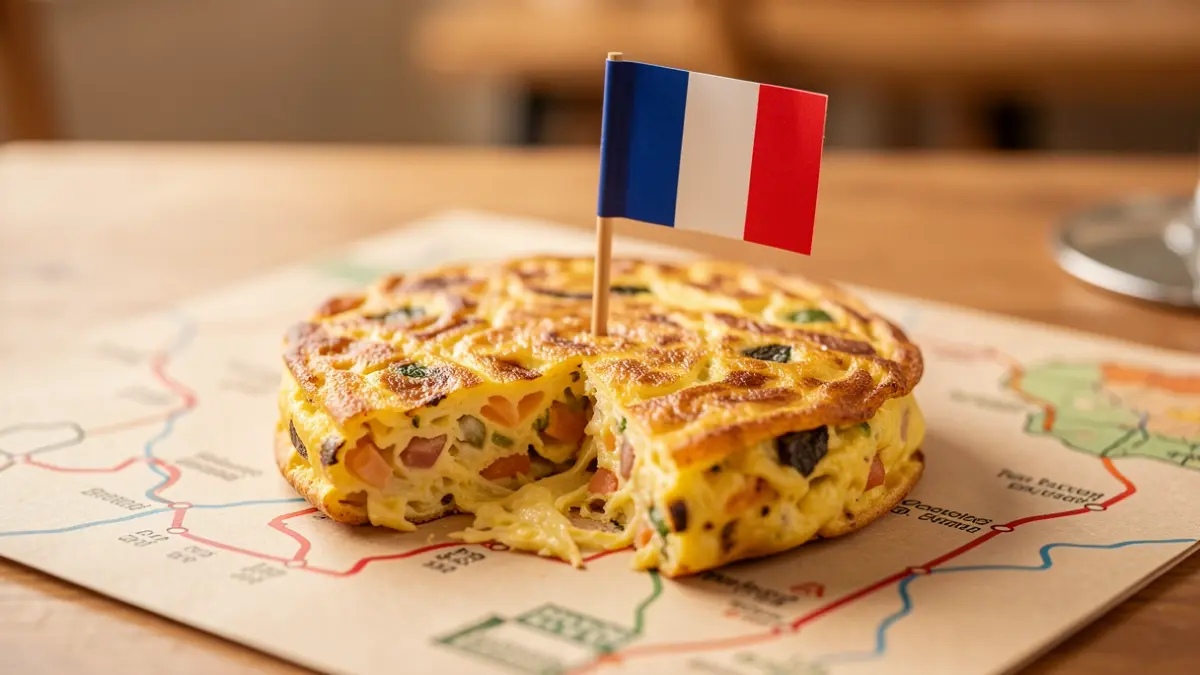 Generic image of a Spanish omelette with a small Tour de France flag.