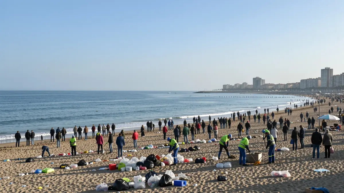Imatge genèrica de neteja de platja a Barcelona després d'una celebració.