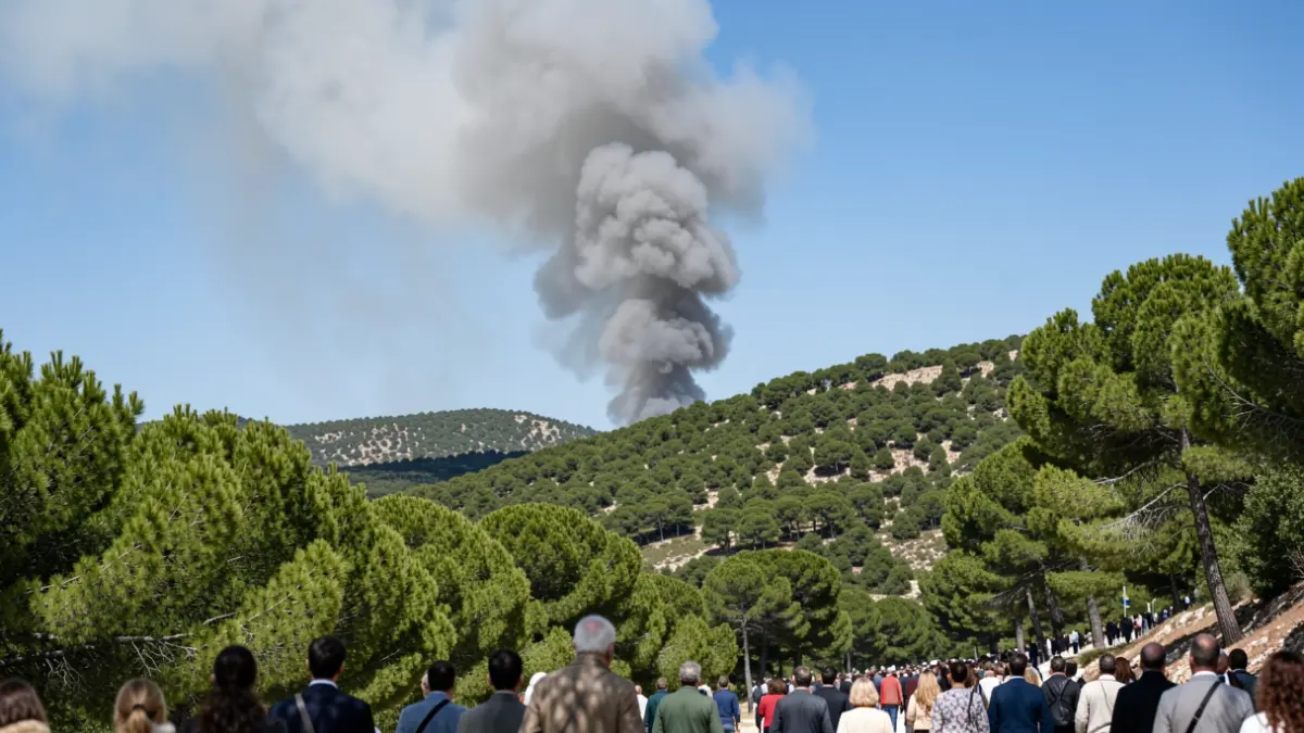 Imatge genèrica de fum d'incendi forestal sobre un paisatge mediterrani.