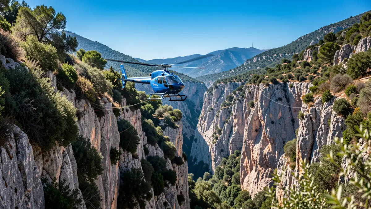 Imatge genèrica d'un helicòpter de rescat sobre un barranc.