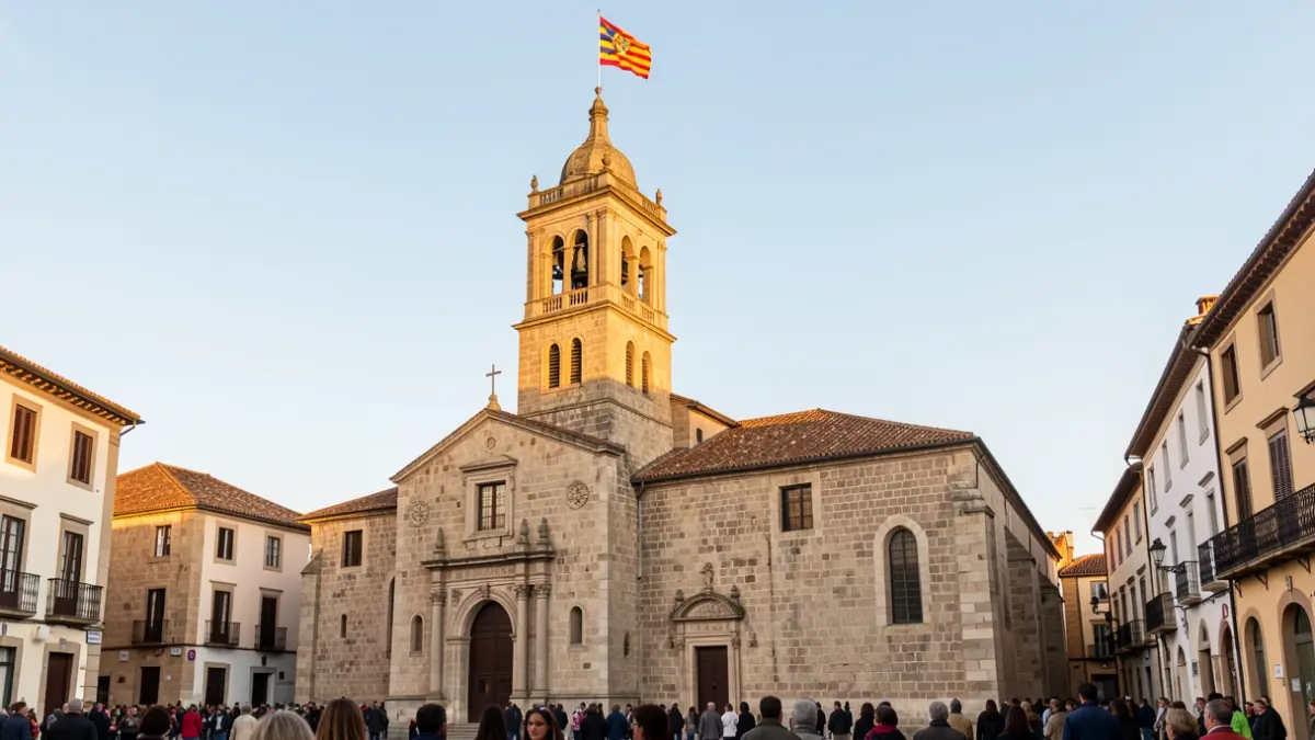 Bandera de Reus hissada al campanar de la Prioral de Sant Pere.