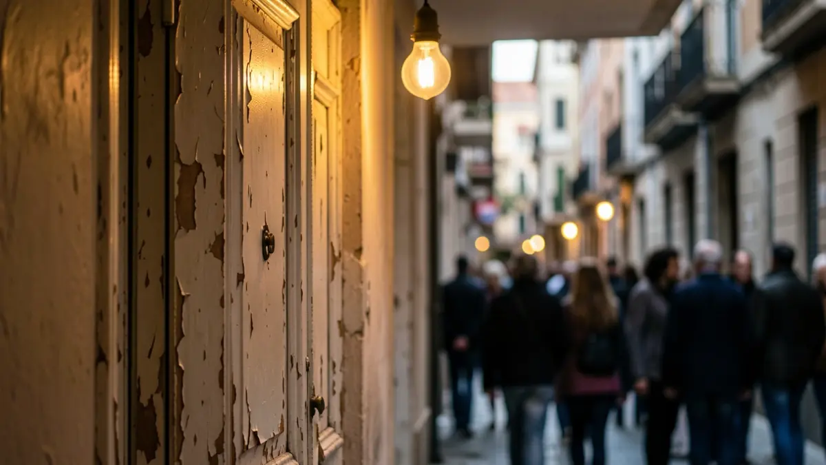 Imatge genèrica de portes amb pintura deteriorada, simbolitzant habitatges precaris.