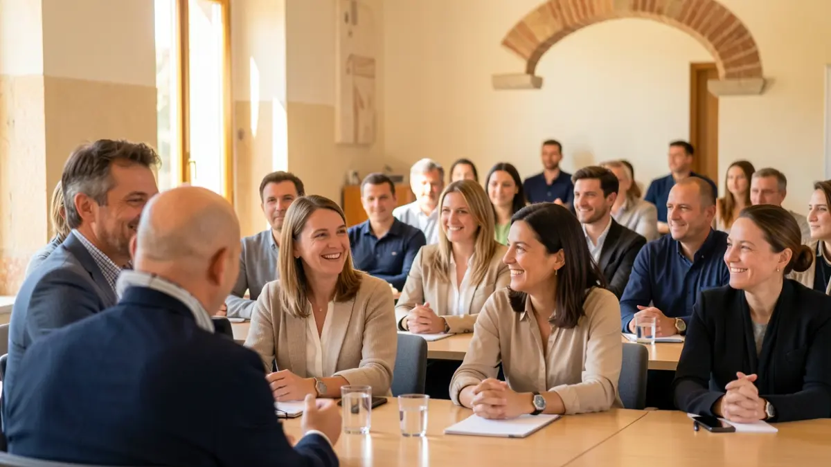 Imatge genèrica d'una conferència amb assistents atents.