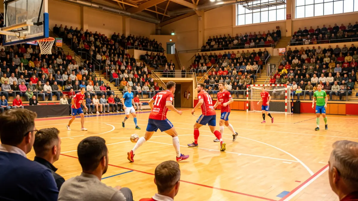Imatge genèrica d'un partit de korfbal en una graderia plena.