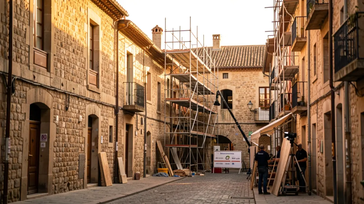 Imatge genèrica d'un rodatge cinematogràfic en un entorn històric català.
