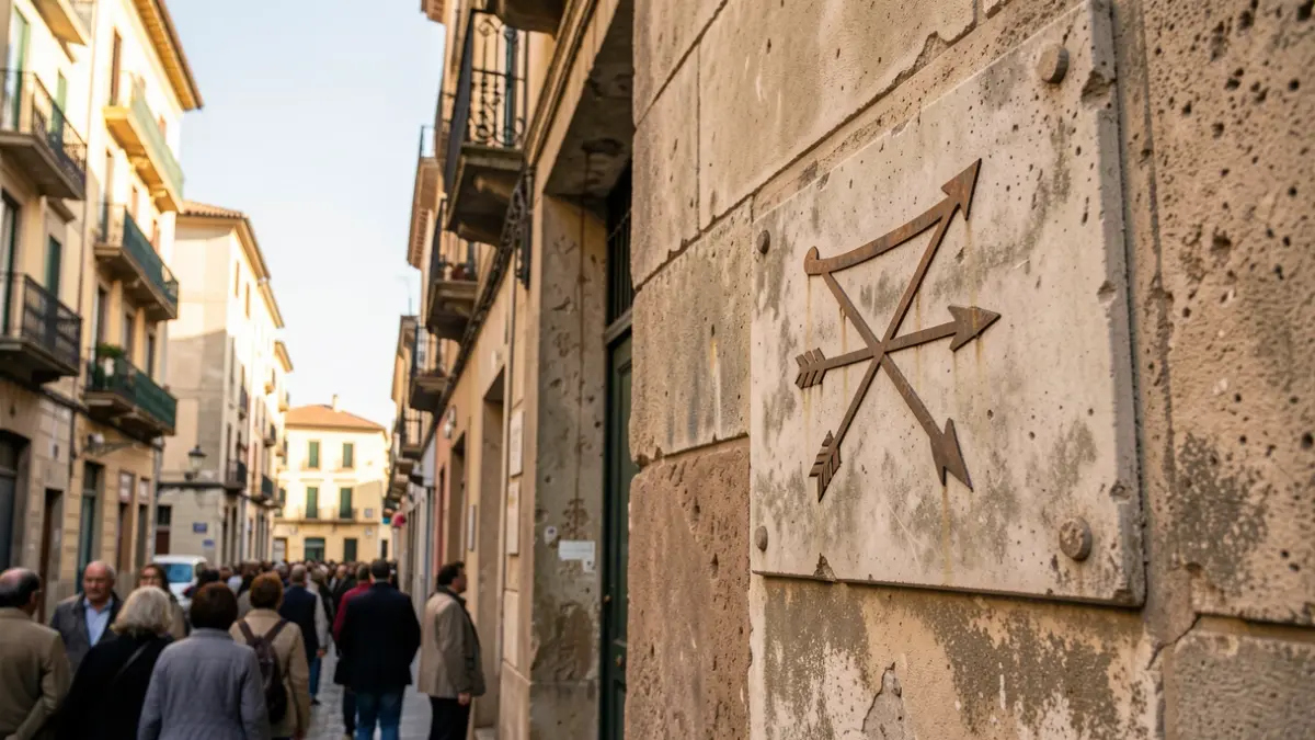 Imatge genèrica d'una placa franquista en una façana.