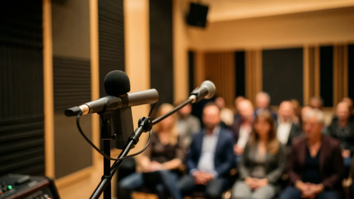 Radio microphone in a studio.