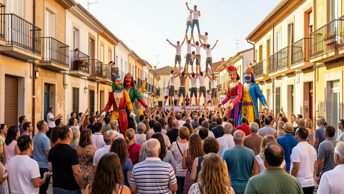 Generic image of a popular festival in Valls with castellers and giants.