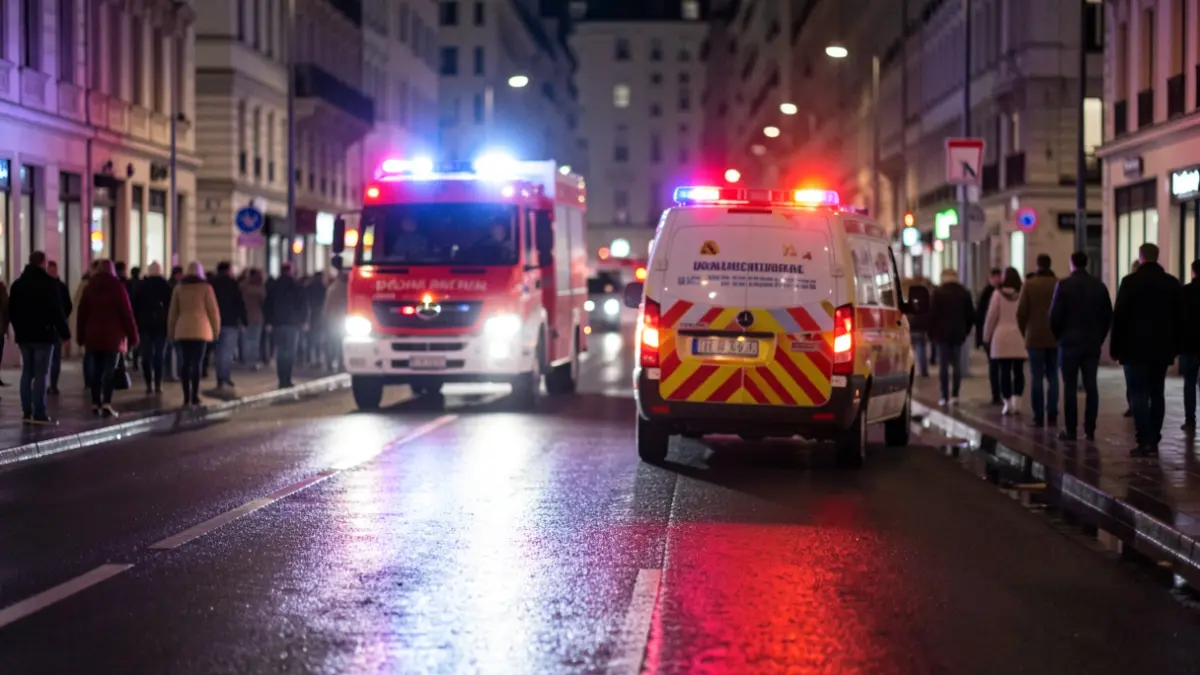 Generic image of emergency lights in an urban night setting.
