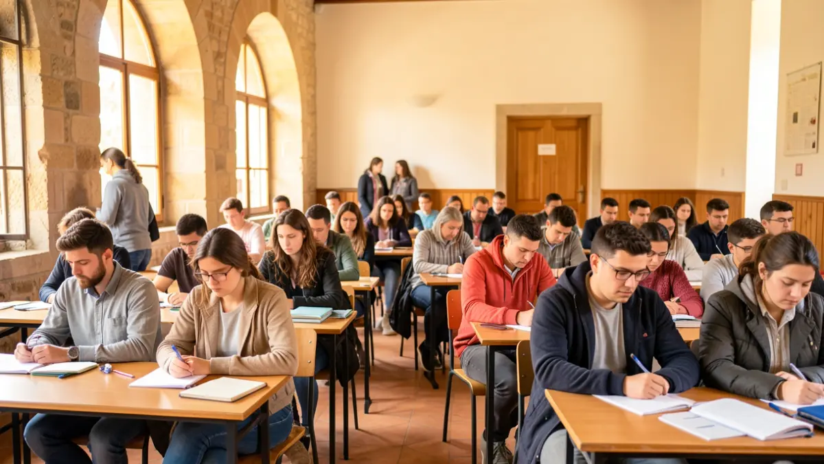 Imatge genèrica d'estudiants realitzant exàmens en un tribunal a Catalunya.