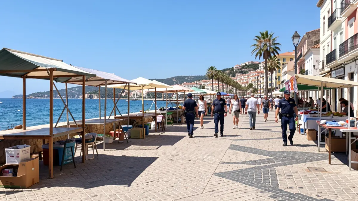 Generic image of the promenade in Roses with police presence.