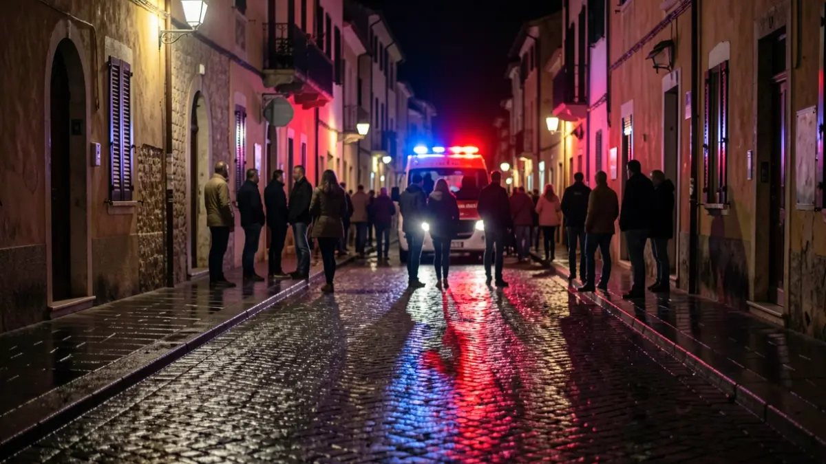 Generic image of emergency lights reflecting on a wet street at night.