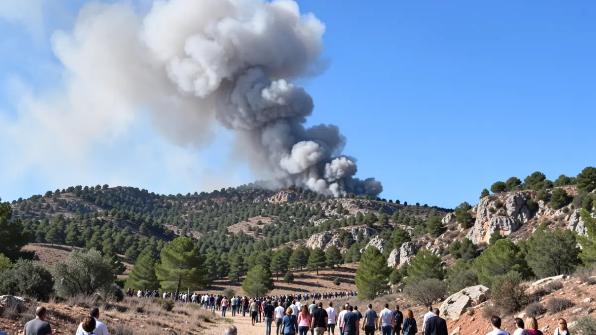 Generic image of a wildfire smoke column over a Mediterranean landscape.