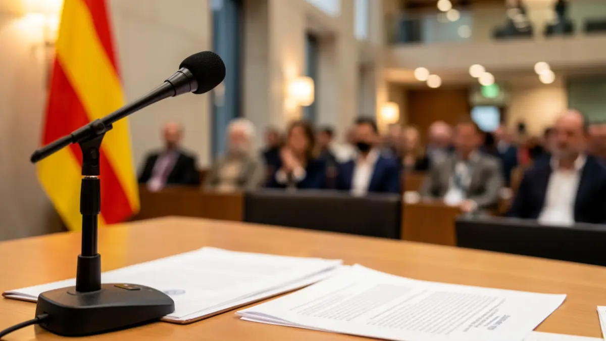 Generic image of a podium with a microphone in an official building.