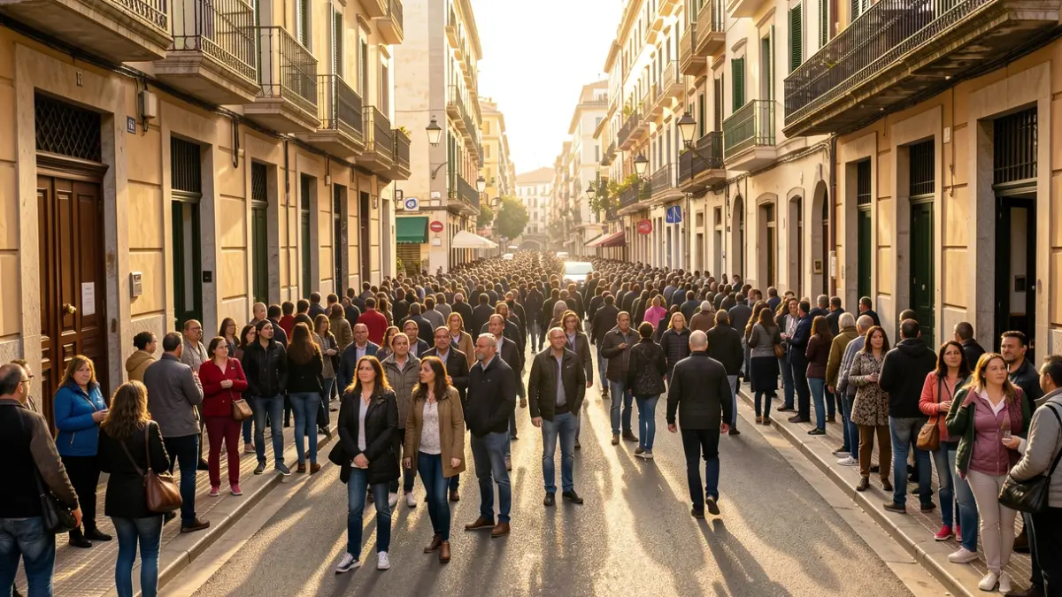 Imagen genérica de una multitud esperando en la calle en Barcelona.