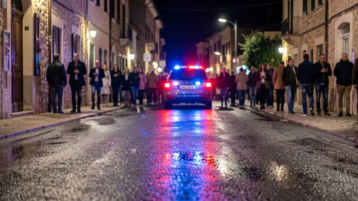 Generic image of police emergency lights reflecting on wet asphalt at night.