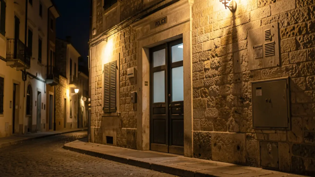 Imatge genèrica d'una comissaria de policia buida a la nit.