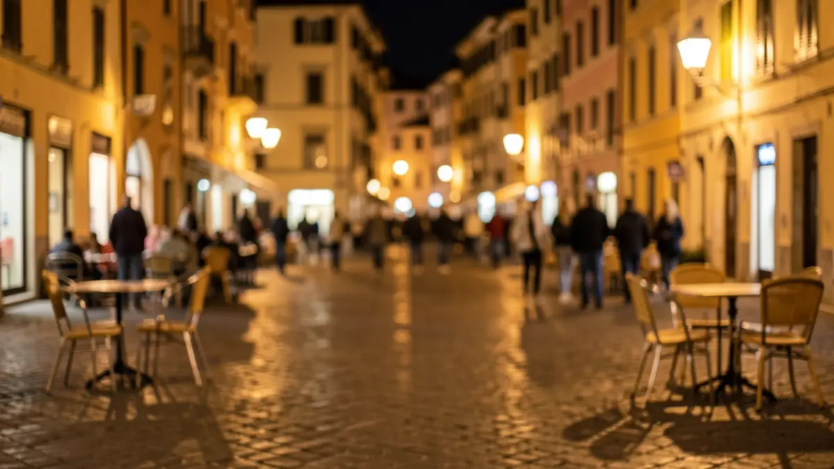 Generic image of a Mediterranean city square at night.