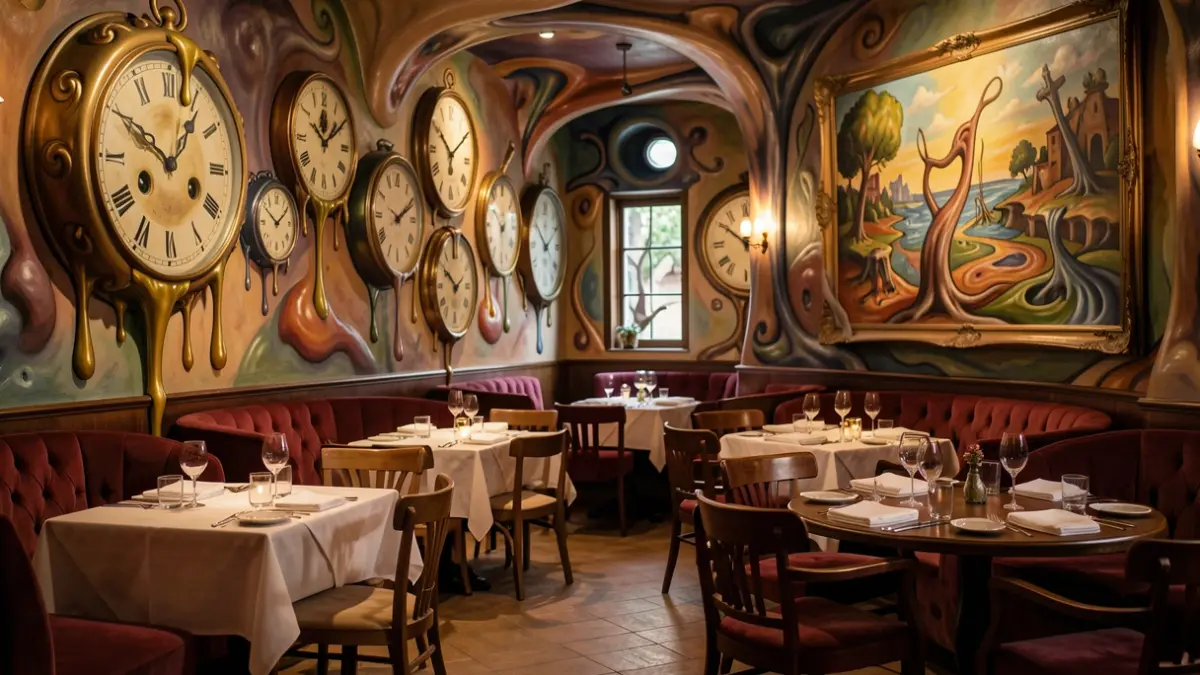 Generic image of a Dalí-inspired restaurant interior with surrealist elements.