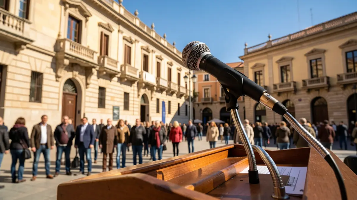 Imatge genèrica d'un micròfon en un acte polític a Barcelona.
