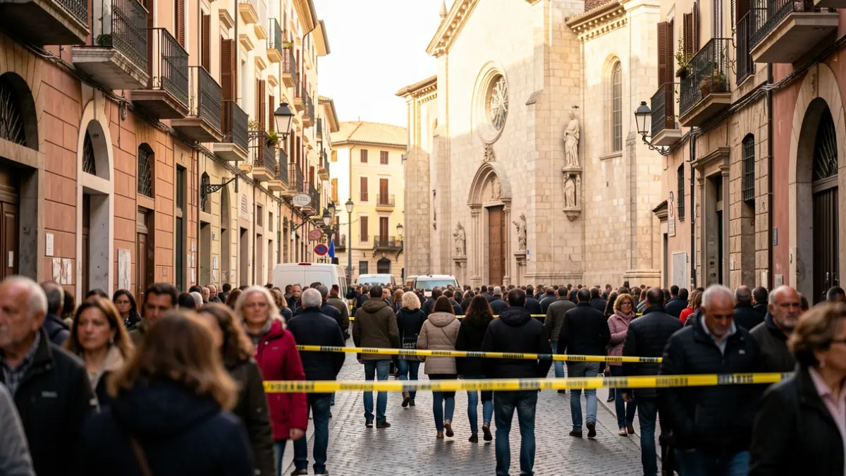 Imatge genèrica d'un carrer del Raval amb gent i policia prop d'una església.
