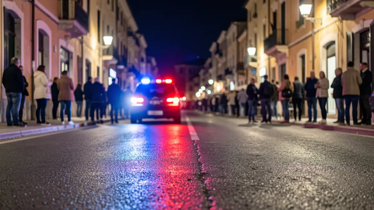 Imatge genèrica de llums d'emergència policials reflectint-se en asfalt mullat a la nit.