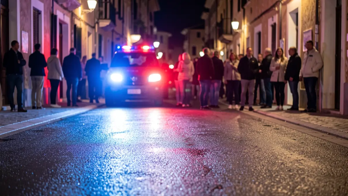 Generic image of police emergency lights reflecting on wet asphalt at night.