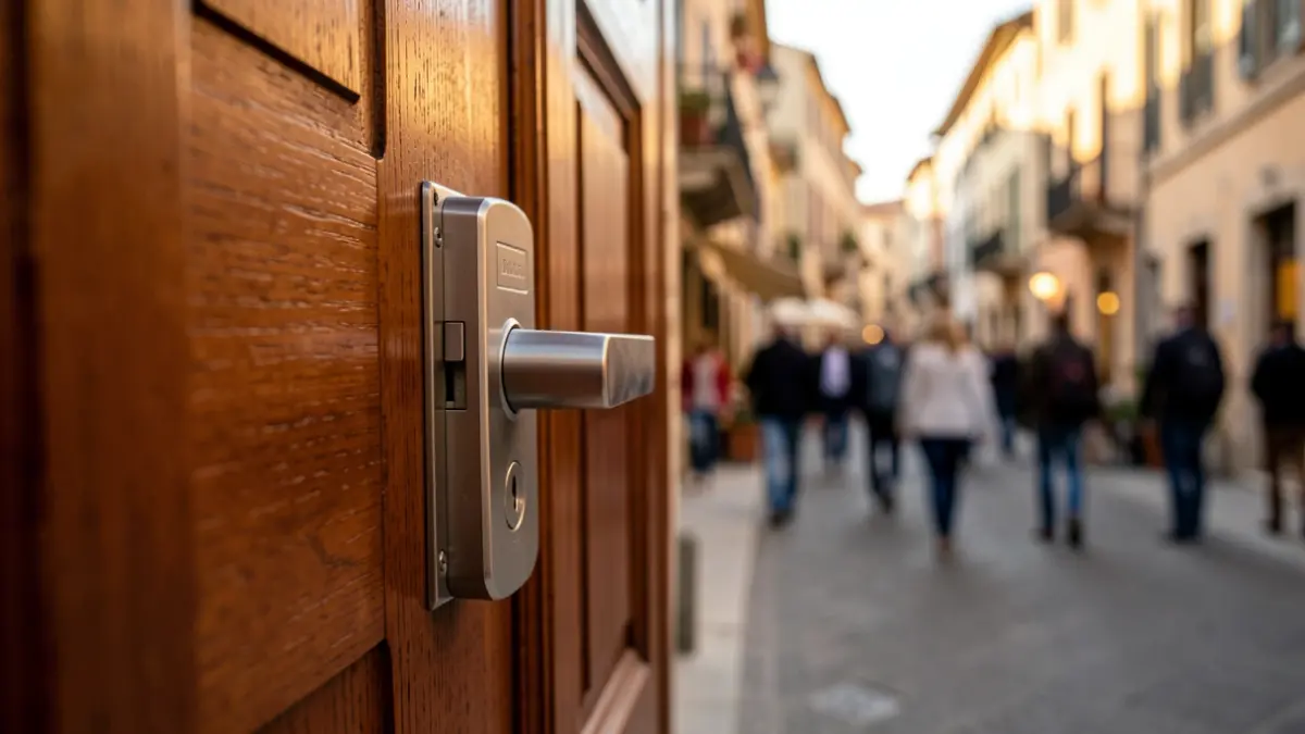 Imagen genérica de una cerradura de puerta en un entorno urbano.