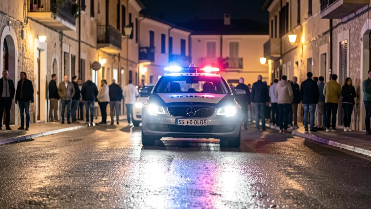 Imatge genèrica de llums policials reflectint-se en asfalt mullat a la nit.