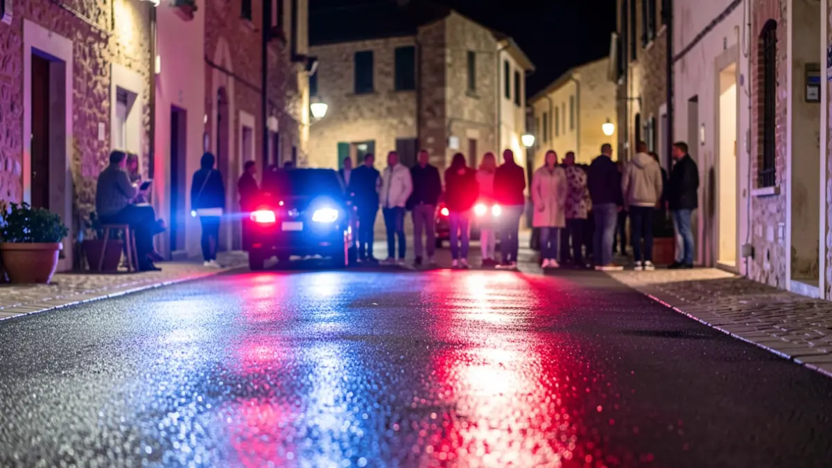 Imatge genèrica de llums d'emergència policials reflectint-se en asfalt mullat a la nit.