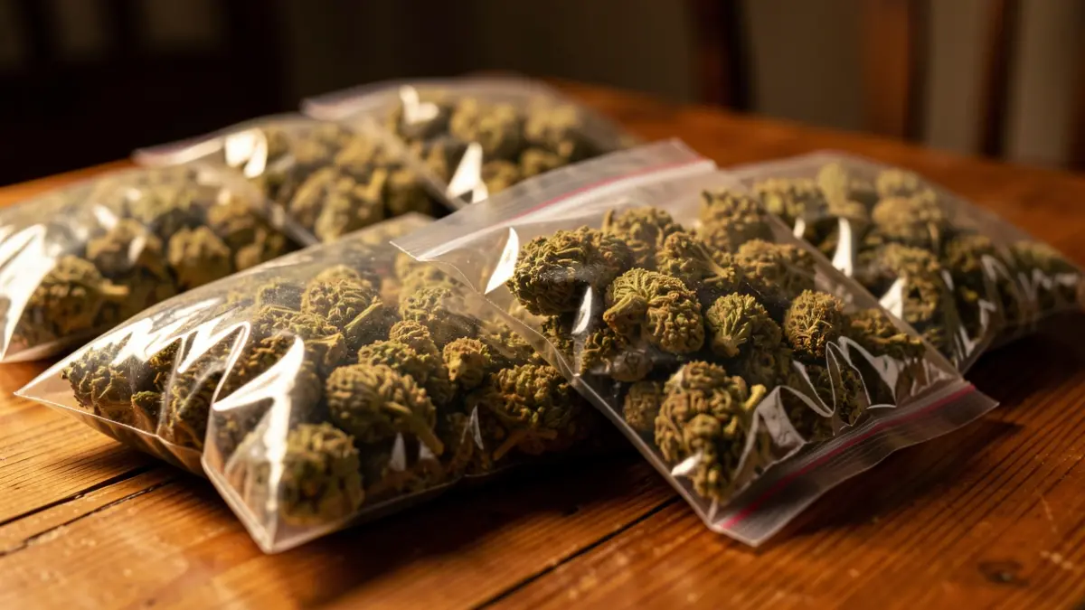 Imagen de bolsas de marihuana intervenidas por la policía.