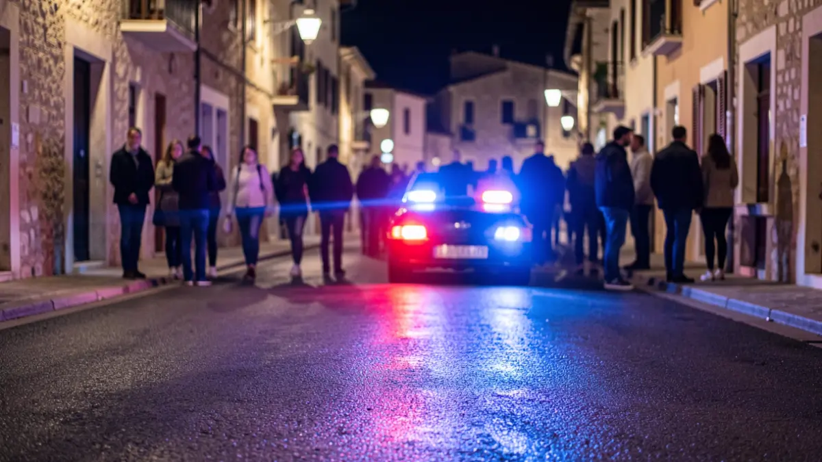 Imatge genèrica de llums d'emergència policials reflectint-se en asfalt mullat a la nit.