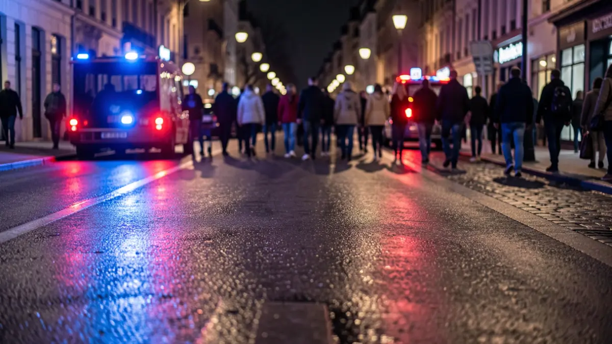 Imatge genèrica de llums d'emergència policials reflectint-se sobre asfalt mullat a la nit.
