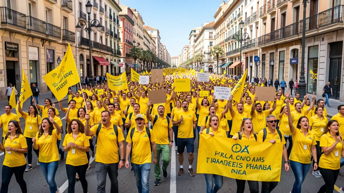 Manifestación de docentes, familias y estudiantes en Barcelona con pancartas y lemas en defensa de la educación pública.