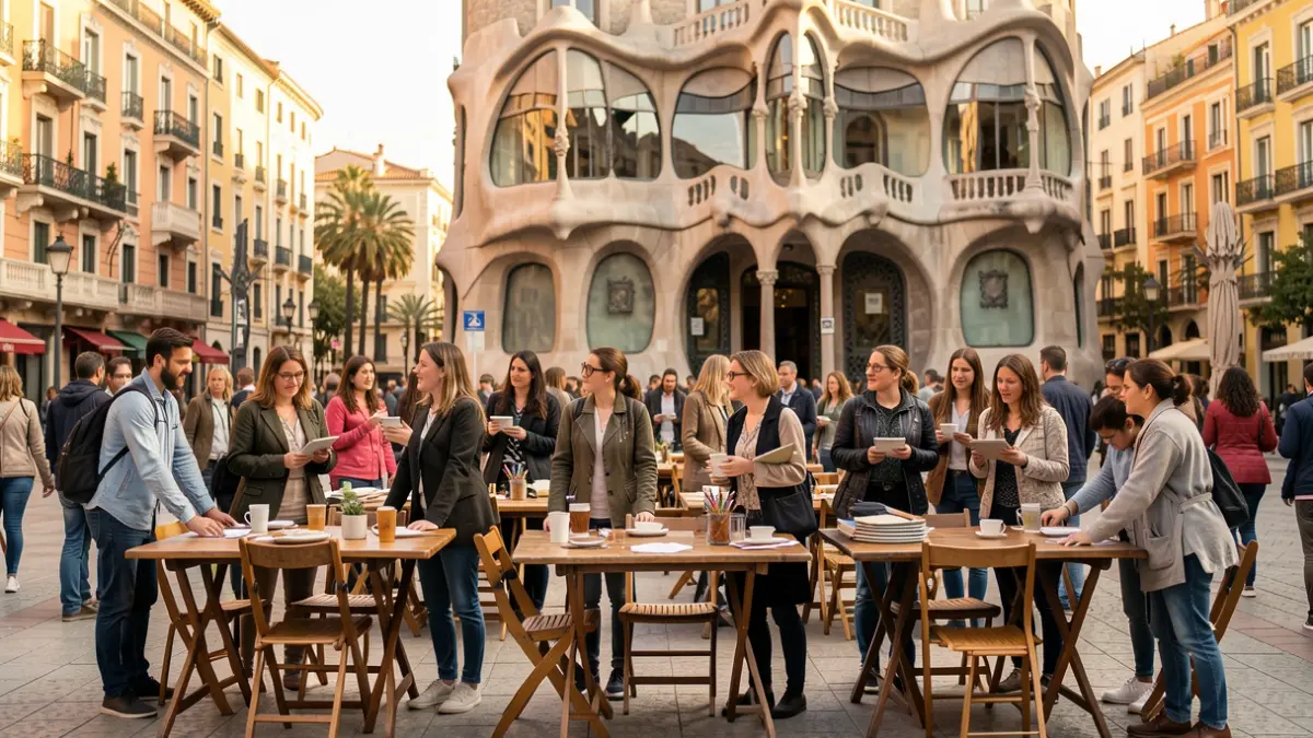 Imagen genérica de profesores protestando frente a la Casa Batlló.