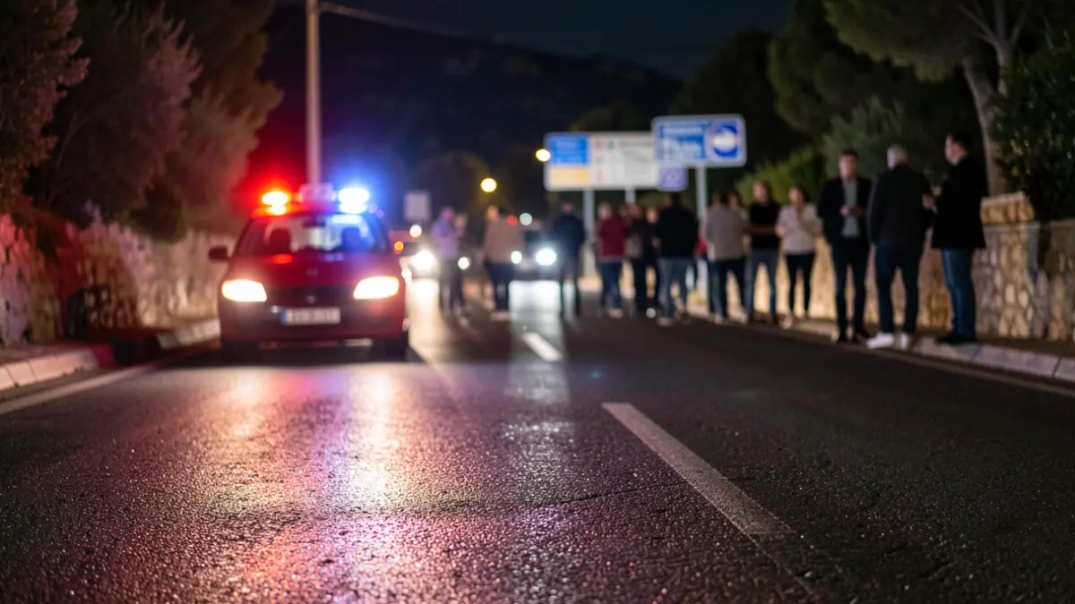 Generic image of emergency lights on a road at night.