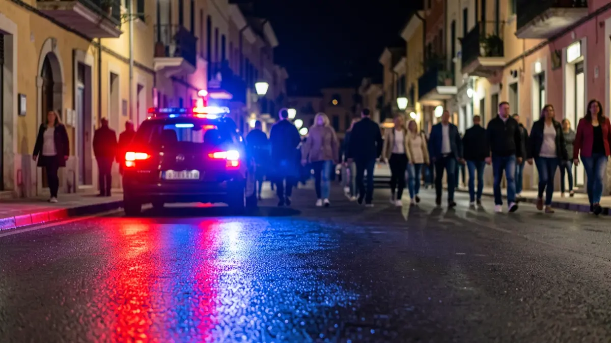 Generic image of police emergency lights reflecting on wet asphalt at night.