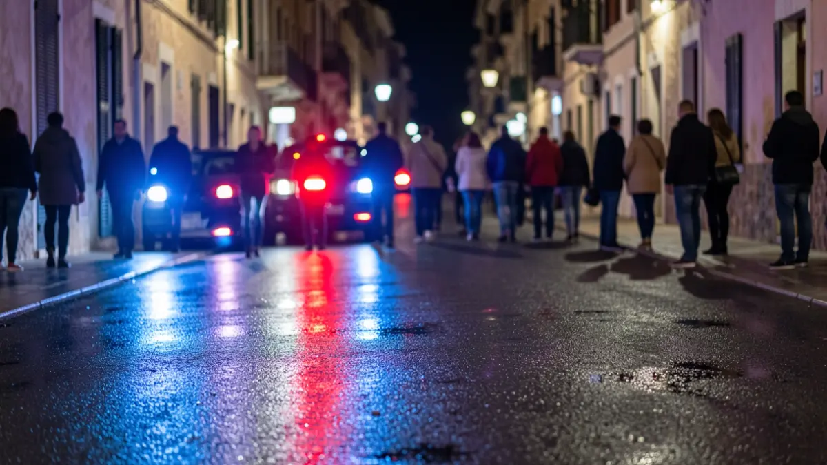 Generic image of police emergency lights reflecting on wet asphalt at night.