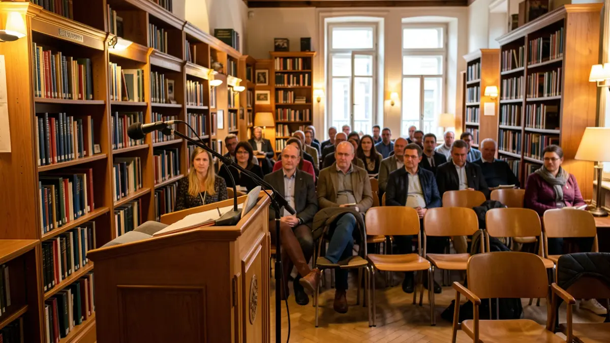Generic image of a library room with a podium.