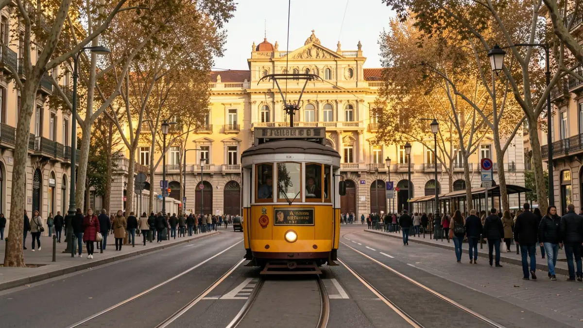 Imagen genérica de un tranvía antiguo circulando por una avenida de Barcelona.