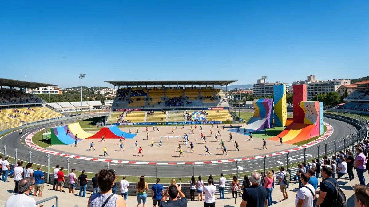 Image of the Circuit de Barcelona-Catalunya transformed with urban sports areas.