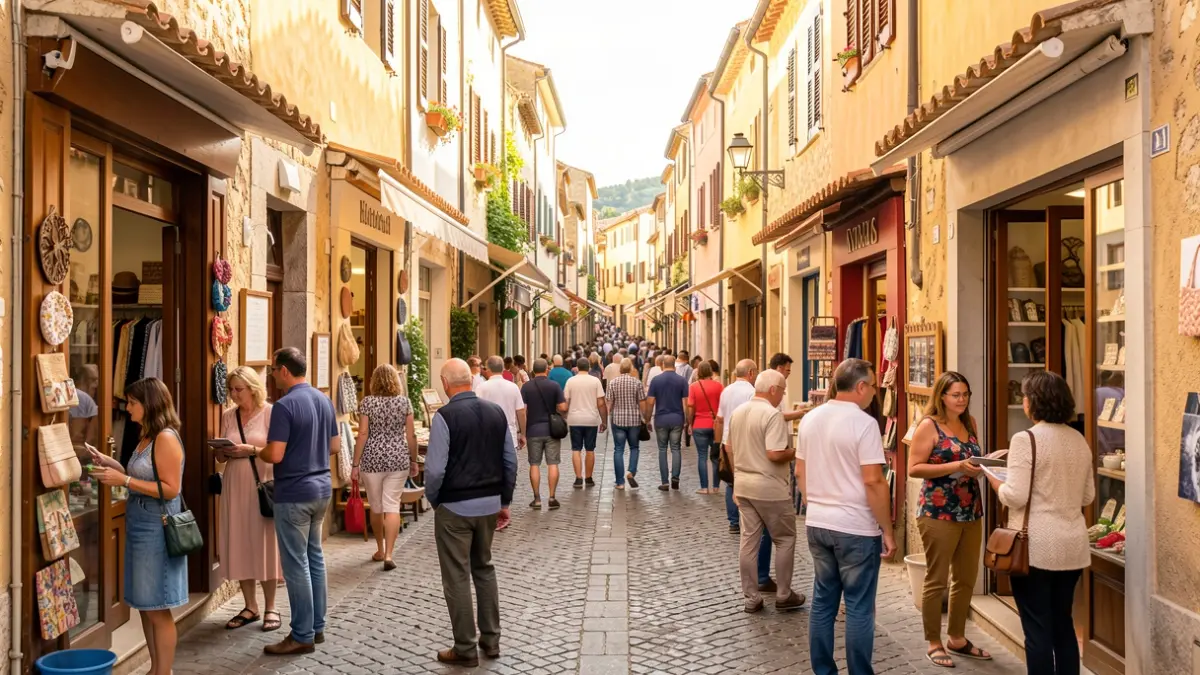 Imatge genèrica d'un carrer comercial amb vida i gent.
